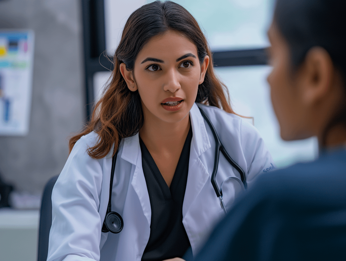 Two medical professionals engaged in a discussion