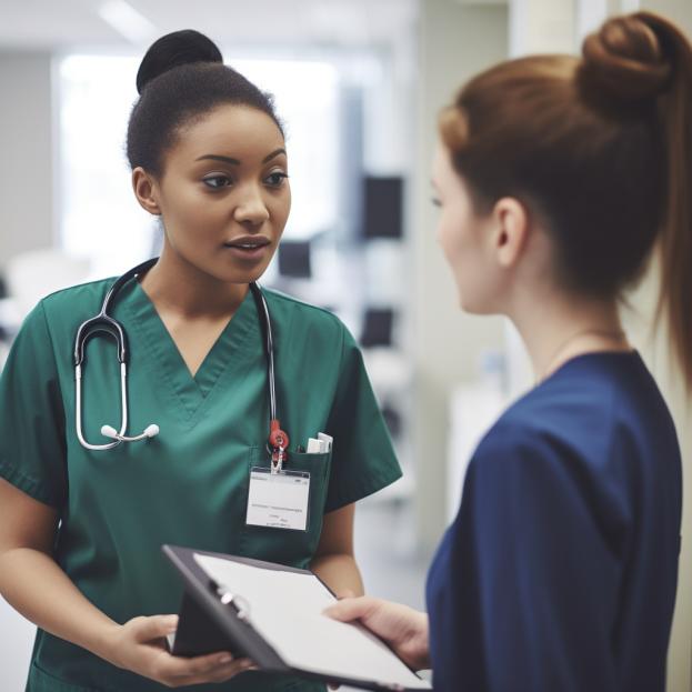 two female doctors talking to each other