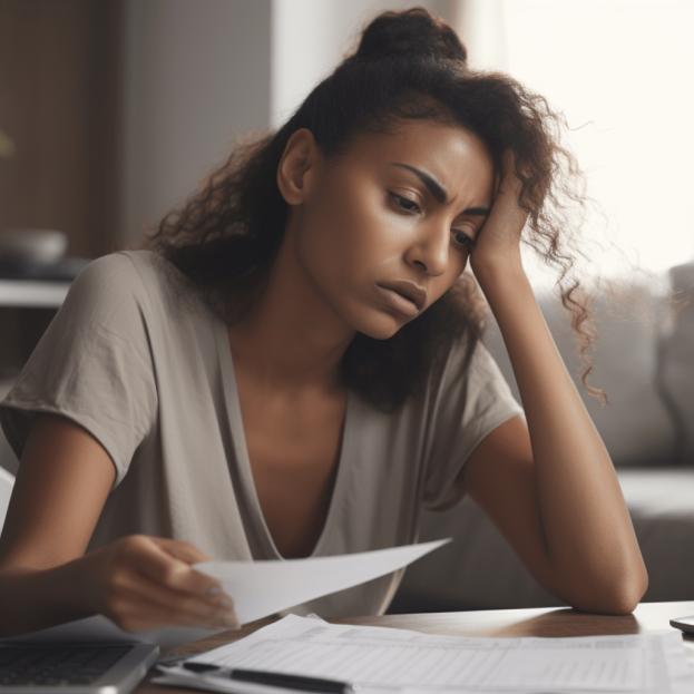Black woman stressing over her medical bills