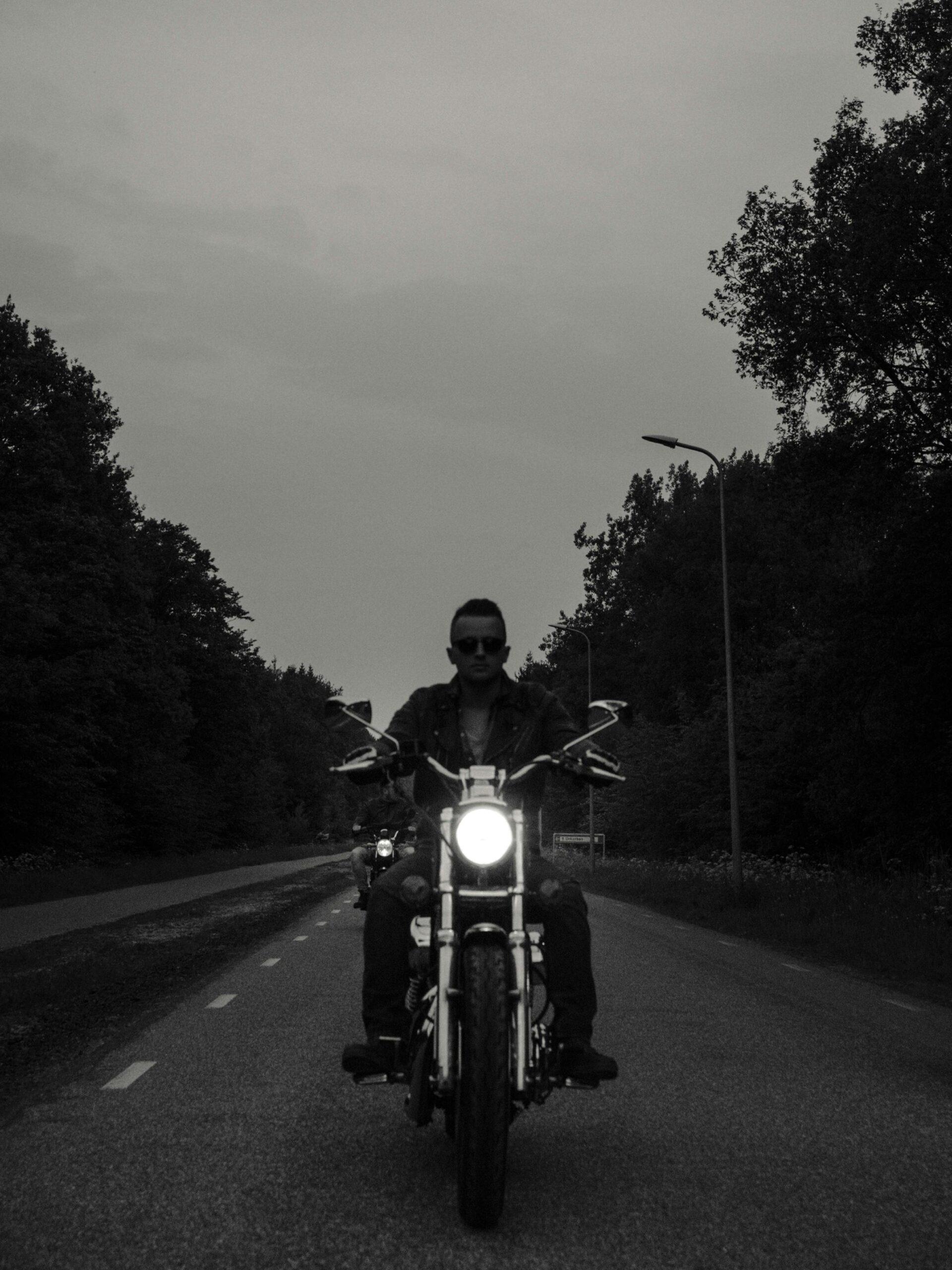 motorcycle driving at camera