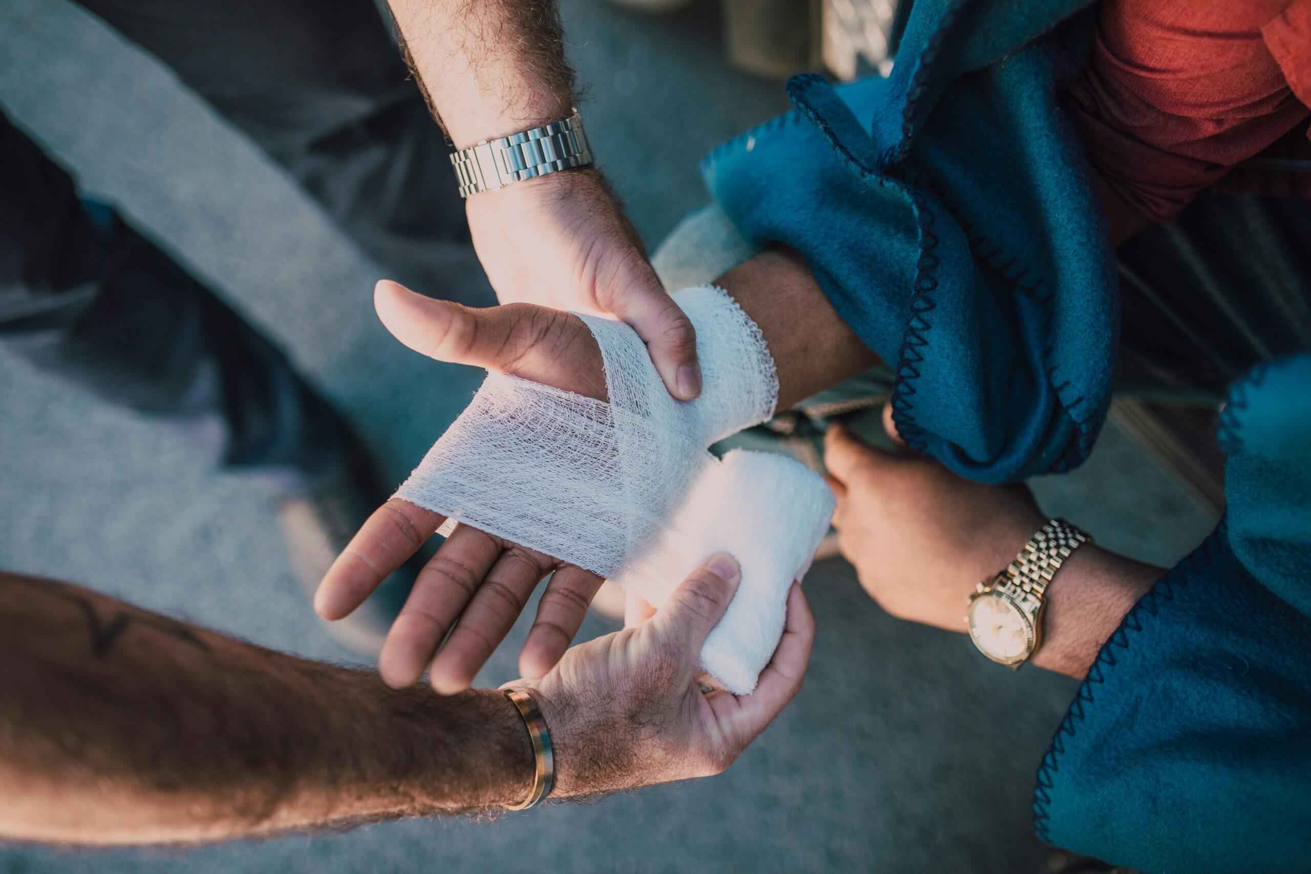 person getting bandaged