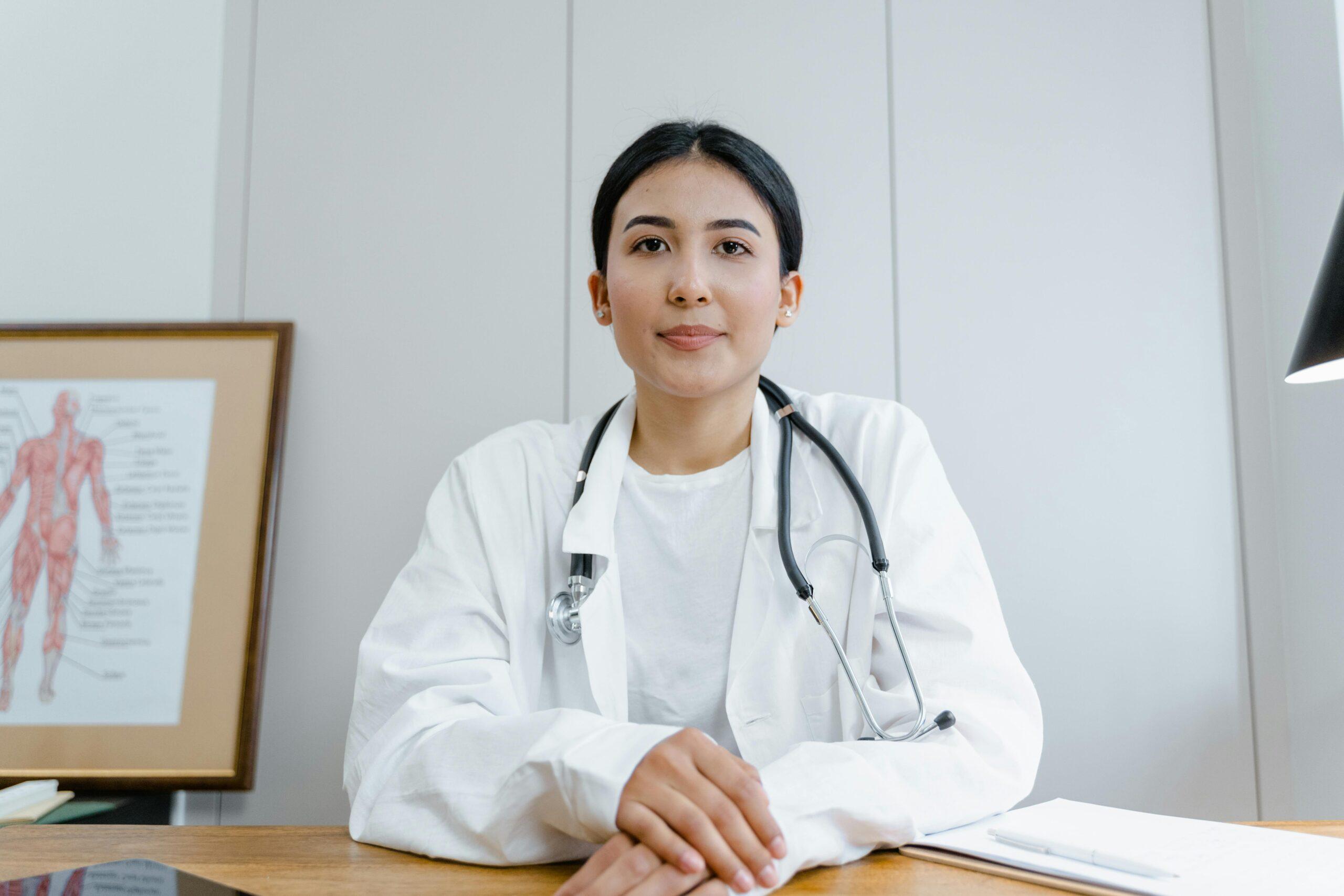 female doctor sitting at desk